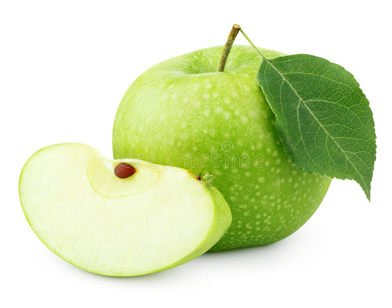 Download Grüner Apfel Mit Blatt Und Scheibe Lokalisiert Auf Weiß Stockbild   Bild Von Diät, - Gruner Apfel, Transparent background PNG HD thumbnail