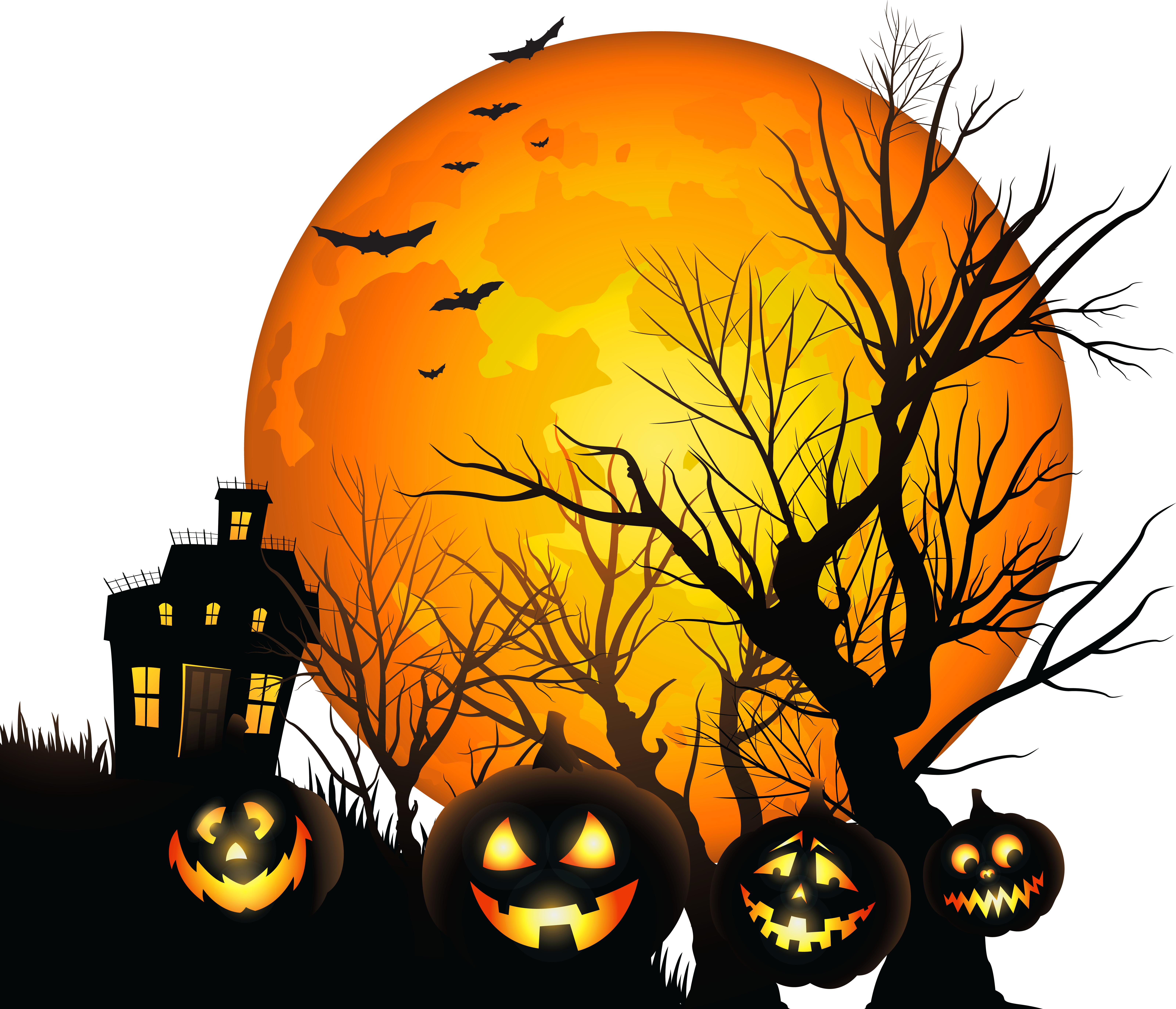 Large Haunted House And Moon - Halloween, Transparent background PNG HD thumbnail