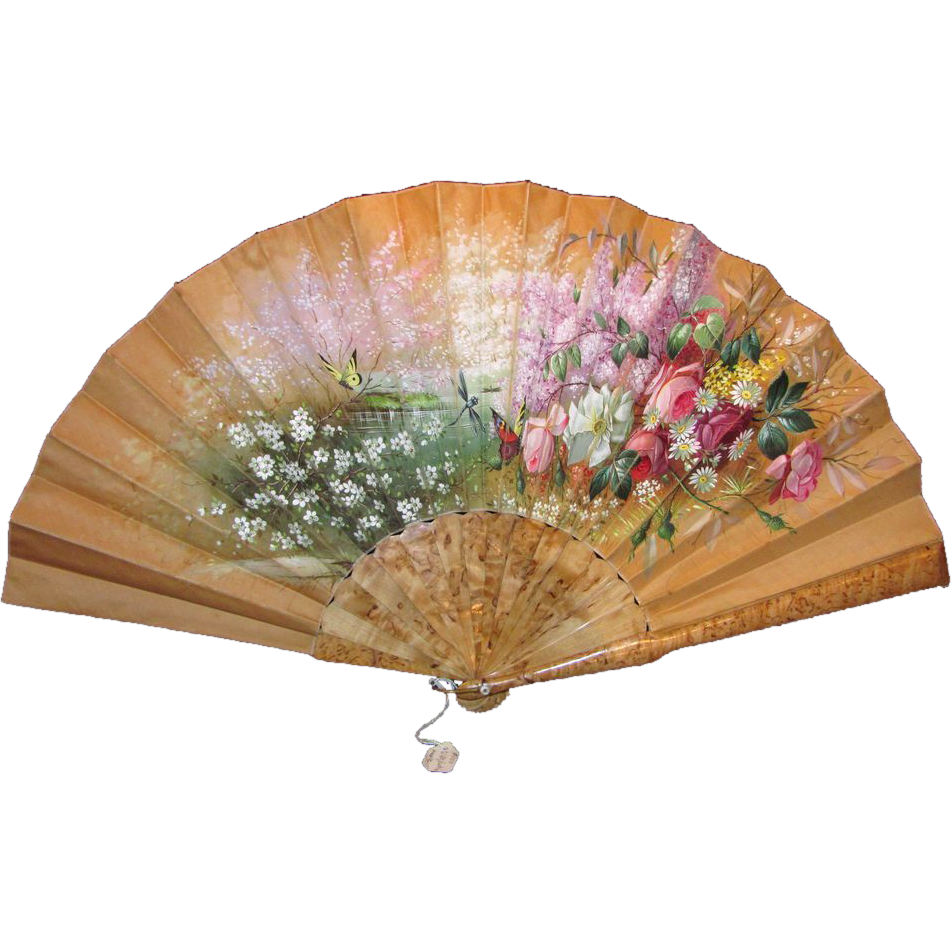 Antique Tiffany Hand Painted Fan Circa 1880 - Hand Fan, Transparent background PNG HD thumbnail