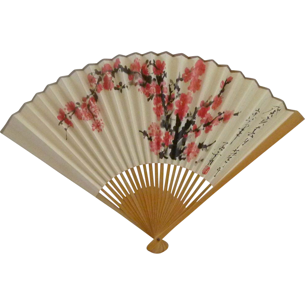 China Airlines Folding Hand Fan Circa 1980U0027S U2013 Pink Cherry Blossoms - Hand Fan, Transparent background PNG HD thumbnail