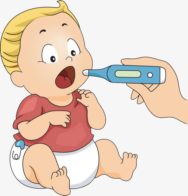 Cartoon Baby Fever Measuring Body Temperature, Cartoon Baby, Have A Fever, Take Temperature - Have A Baby, Transparent background PNG HD thumbnail