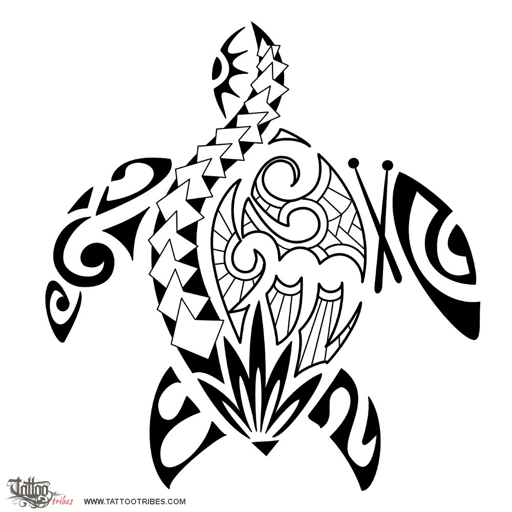 White And Black Polynesian Turtle Tattoo Design - Hawaiian Turtle, Transparent background PNG HD thumbnail