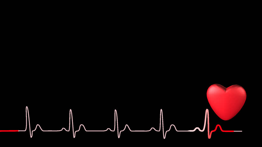 3D Heart Symbol With Synchronized Red Ecg Trace, Beating At Just Over 90Bpm, Seamless - Heartbeat, Transparent background PNG HD thumbnail