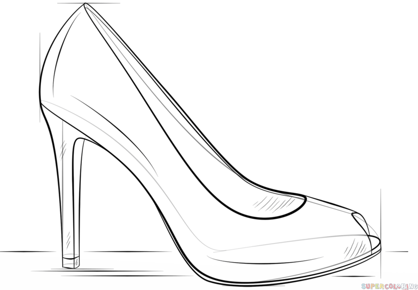 How To Draw A High Heel Shoe - High Heel Outline, Transparent background PNG HD thumbnail
