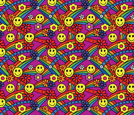 Rainbow Smiley Hippie Pattern Fabric By Hippygiftshop On Spoonflower   Custom Fabric - Hippie, Transparent background PNG HD thumbnail
