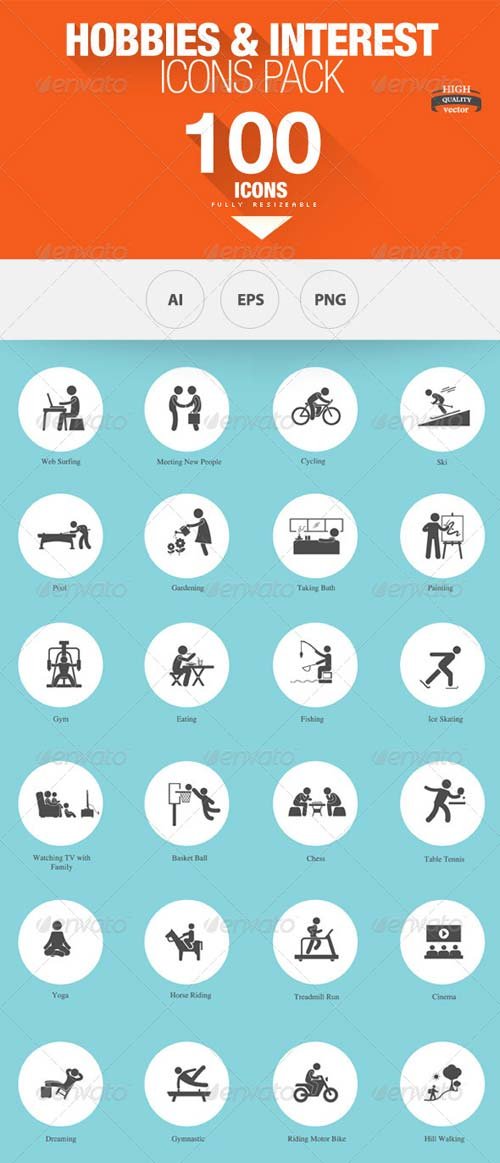 Graphicriver 100   Hobbies And Interests Icons - Hobbies And Interests, Transparent background PNG HD thumbnail