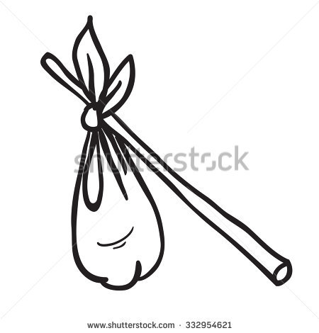 Simple Black And White Hobo Sack Cartoon - Hobo Stick, Transparent background PNG HD thumbnail