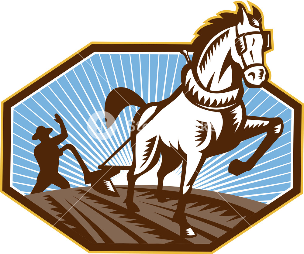 Farmer And Horse Plowing Farm Retro - Horse And Plow, Transparent background PNG HD thumbnail