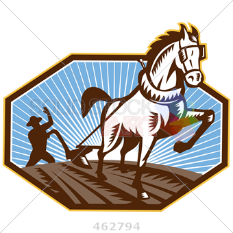 Stock Illustration Of Old Fashioned Cartoon Drawing Of Horse Pulling The Plow Of Farmer Inside Octagon - Horse And Plow, Transparent background PNG HD thumbnail