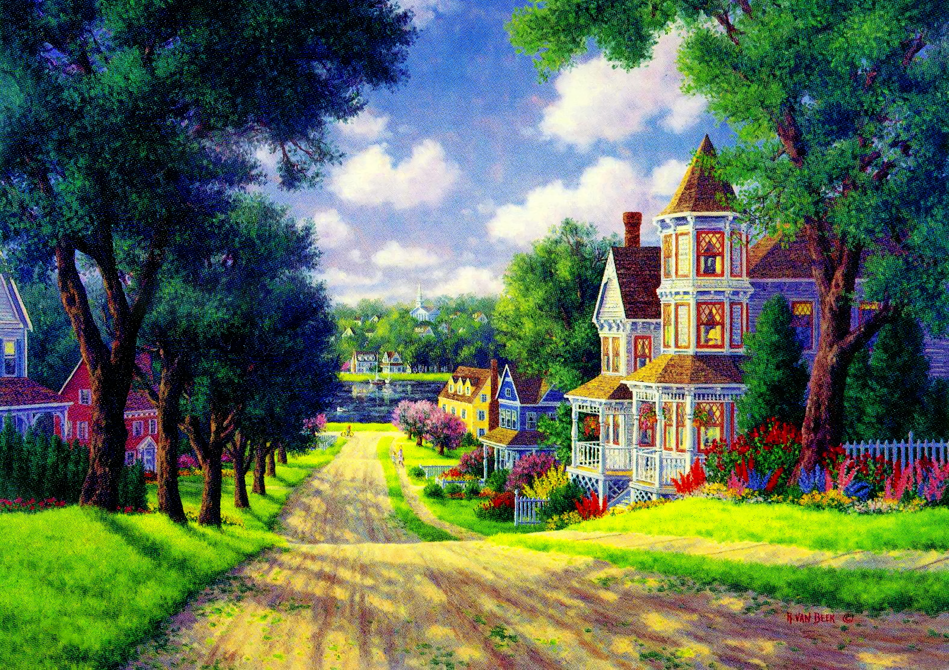 Artistic   Painting Artistic Road Town House Colorful Wallpaper - House Painter, Transparent background PNG HD thumbnail