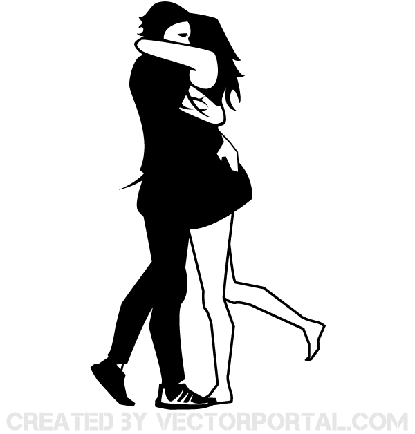 Vector Hugging Couple Image - Hug Black And White, Transparent background PNG HD thumbnail