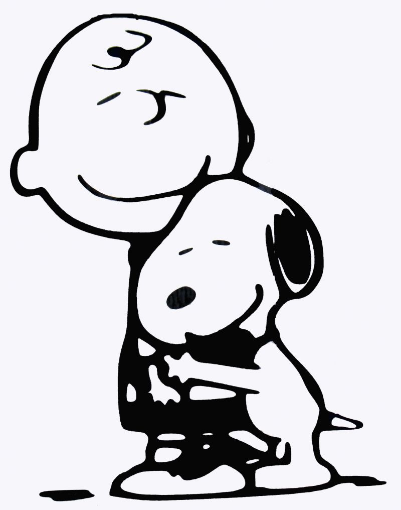 Charlie Brown And Snoopy Hug Die Cut Vinyl Decal   Black - Hugs Black And White, Transparent background PNG HD thumbnail