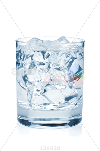 Stock Photo Of Small Glass Filled With Water And Ice Cubes On A White Background - Ice Cubes In Glass, Transparent background PNG HD thumbnail