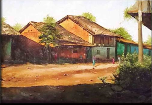 Indian Village Scene Painting - Indian Village, Transparent background PNG HD thumbnail
