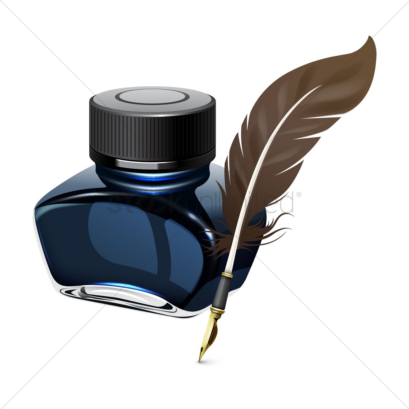Ink Bottle And Quill Pen Vector Graphic - Ink Bottle And Feather, Transparent background PNG HD thumbnail