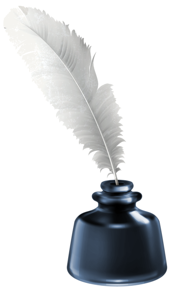 Quill And Blue Ink Pot Transparent Png Clip Art Image - Ink Bottle And Feather, Transparent background PNG HD thumbnail
