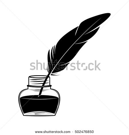 Feather Pen And Ink Pot, Vector - Ink Pot Black And White, Transparent background PNG HD thumbnail