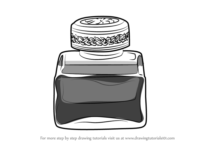 Learn How To Draw An Ink Pot (Everyday Objects) Step By Step : Drawing Tutorials - Ink Pot Black And White, Transparent background PNG HD thumbnail