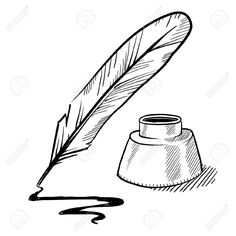 Ink Pot PNG Black And White - Quill And Ink Pot With