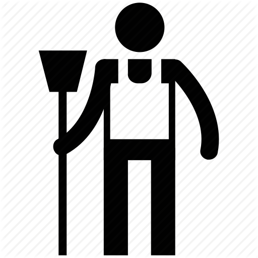 Cleaning Man, Janitor, Male Cleaner, Street Sweeper, Sweeper Icon - Janitor Black And White, Transparent background PNG HD thumbnail
