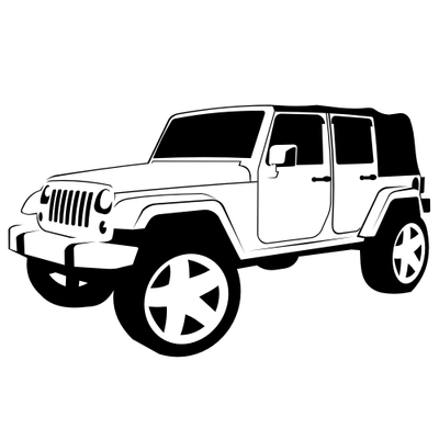 Black U0026 White Hand Traced Jeep Wrangler - Jeep Black And White, Transparent background PNG HD thumbnail