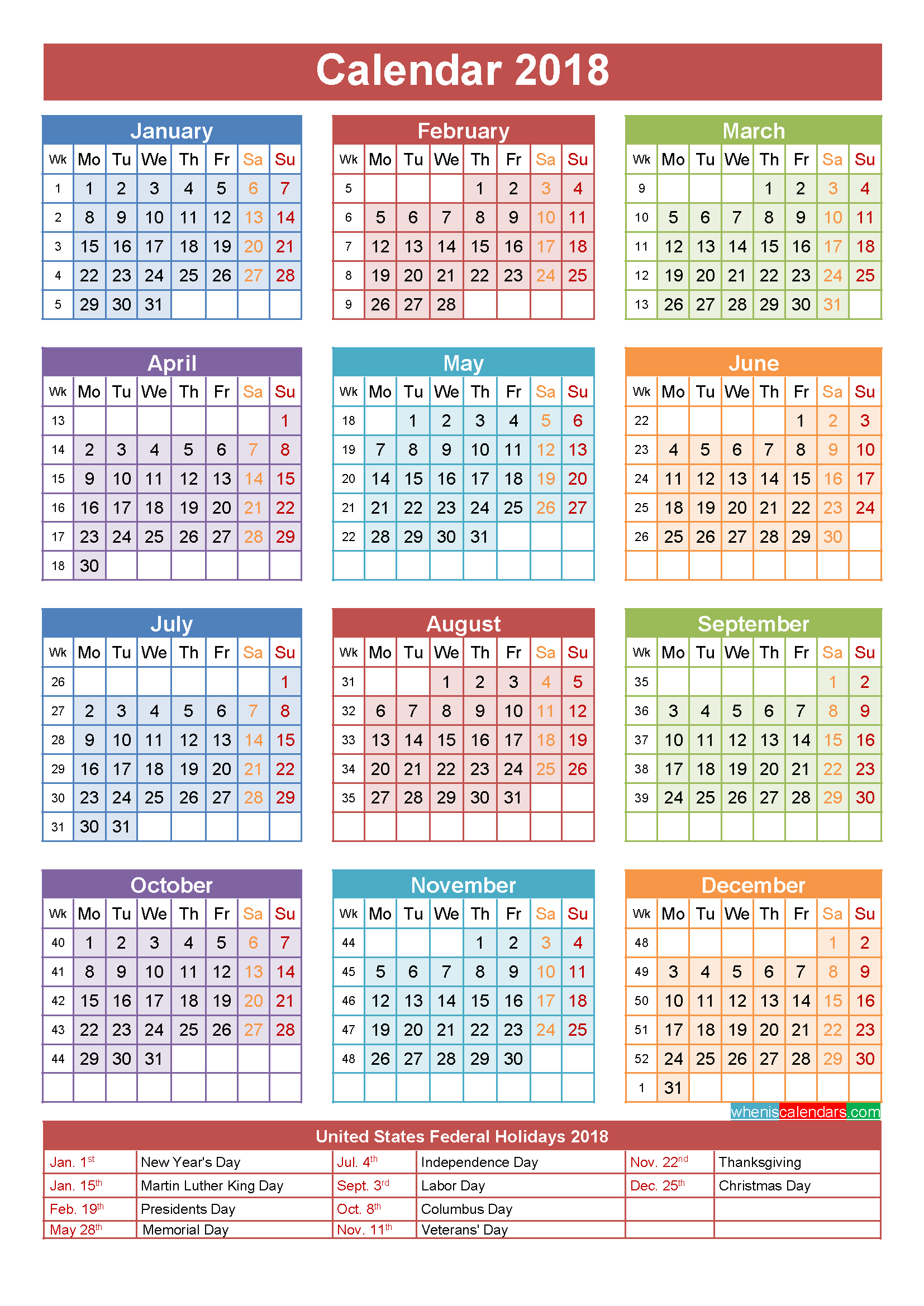 2018 Calendar With Holidays Printable - Jewish Holiday, Transparent background PNG HD thumbnail