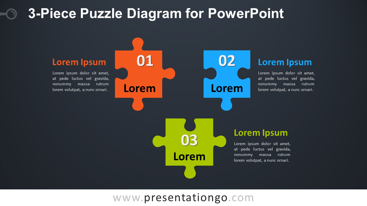 3 Piece Puzzle Diagram For Powerpoint   Widescreen   Dark Background - Jigsaw For Powerpoint, Transparent background PNG HD thumbnail