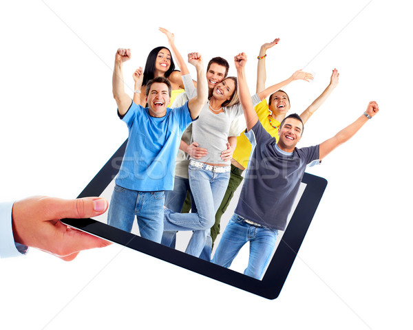 Tablet Computer And Group Of Happy People. Stock Photo © Kurhan - Joyful People, Transparent background PNG HD thumbnail