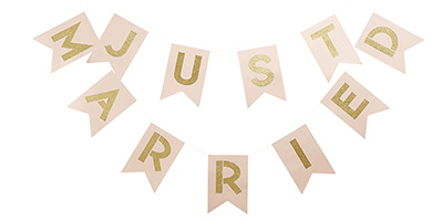 Pink U0026 Gold Foiled U0027Just Marriedu0027 Bunting - Just Married Banner, Transparent background PNG HD thumbnail