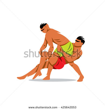 Vector Two Kabaddi Players. Cartoon Illustration. Indian Game. Struggle Between Two People. - Kabaddi, Transparent background PNG HD thumbnail
