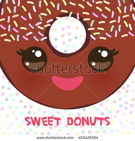 Kawaii Colorful Donut With Pink Cheeks And Winking Eyes, Sweet Brown Donut With Brown Icing - Kawaii Donut, Transparent background PNG HD thumbnail