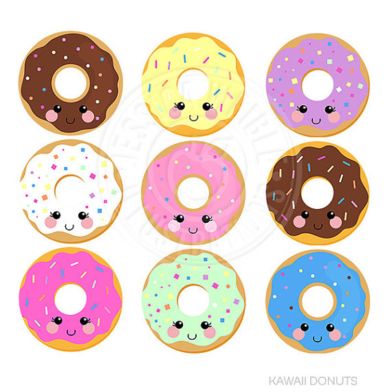 Kawaii Donuts Cute Digital Clipart, Donut Clipart, Donut Graphics, Cute Kawaii Graphics, Kawaii Clip Art, Sprinkled Donut, Instant Download - Kawaii Donut, Transparent background PNG HD thumbnail
