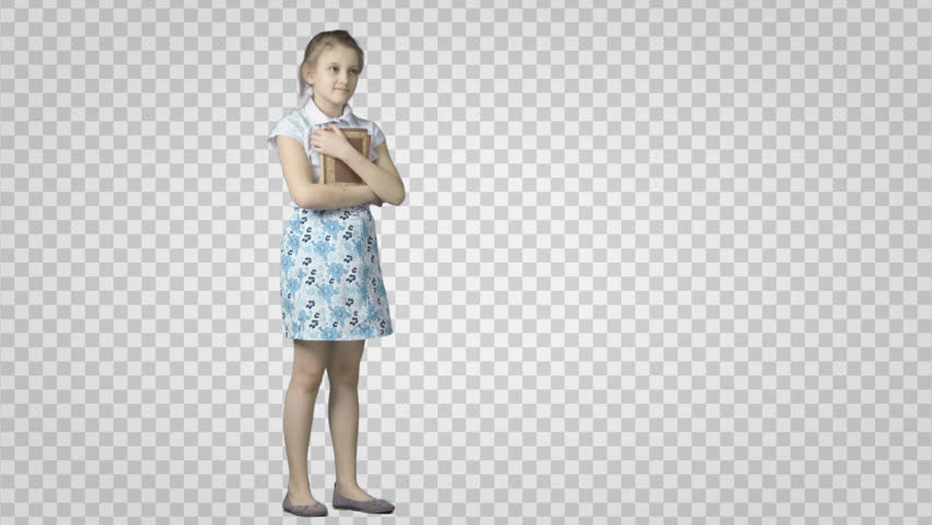 Standing Girl With Books Waits. Cut Out Video Shooting On Green Screen. File Format - Kid In Bed, Transparent background PNG HD thumbnail