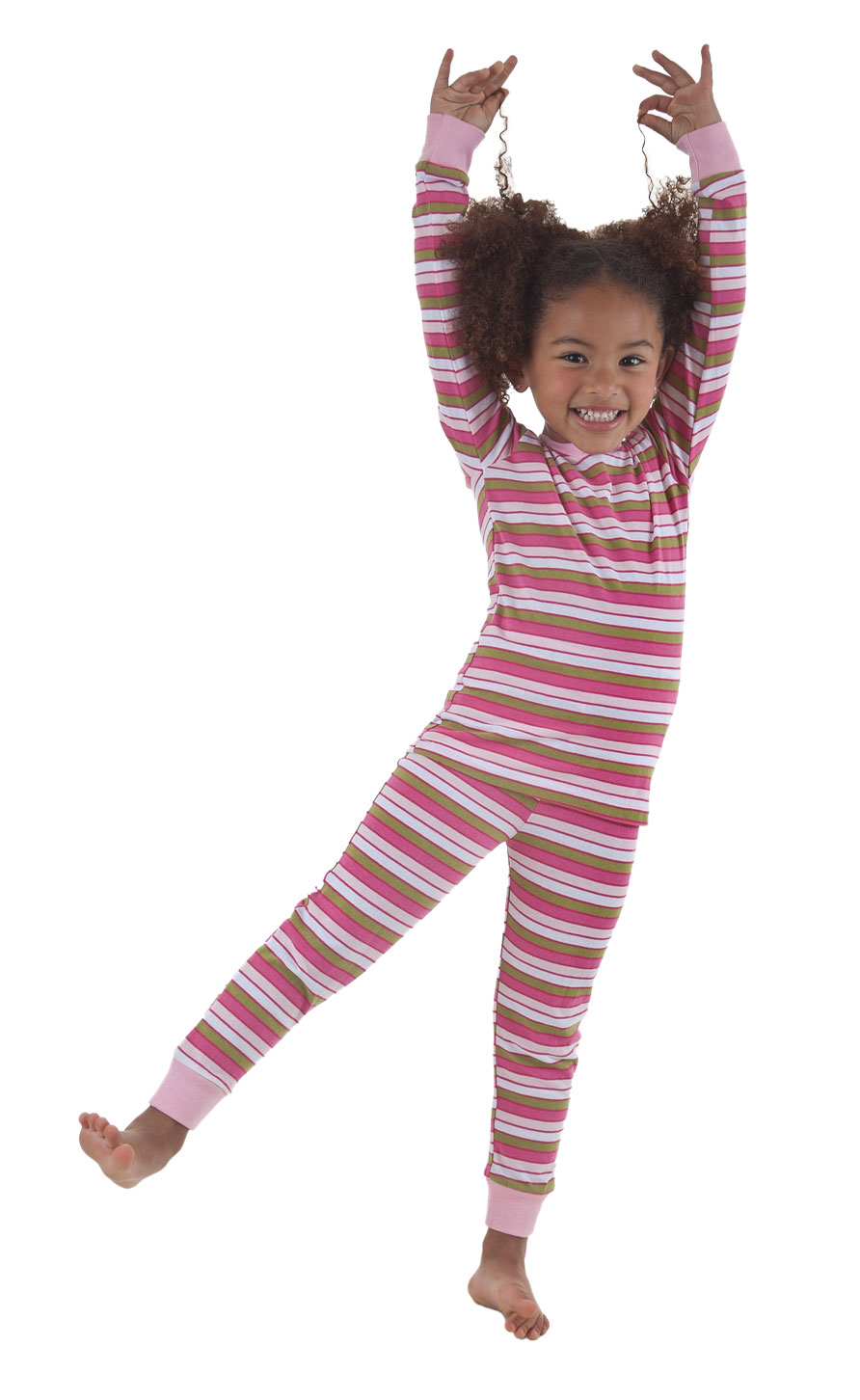 Pink U0026 Green Stripe Kids Stretch Pajama Set - Kids In Pajamas, Transparent background PNG HD thumbnail