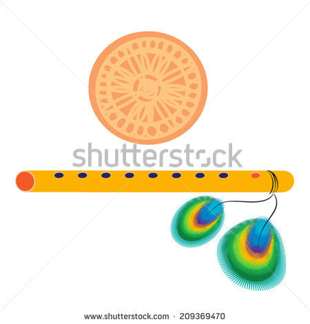 Flute Of Krishna With Peacocks Feather. Colorful Bansuri. Softly Peach Colored Mandala. Illustration - Krishna Flute Black And White, Transparent background PNG HD thumbnail