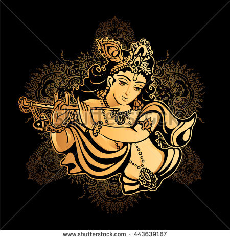Krishna Janmashtami   Hindu Festival. Hare Krishnas. Golden Krishna Playing A Flute On A - Krishna Flute Black And White, Transparent background PNG HD thumbnail