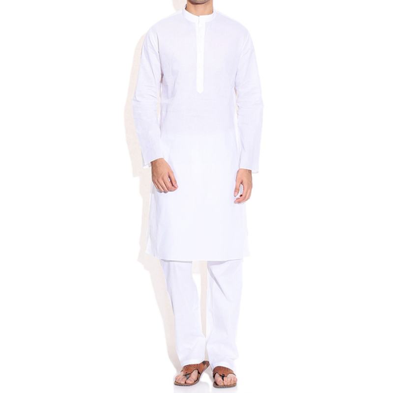 Cotton Mix Unstiched 5.5 Meter Plain White Kurta Pajama - Kurta, Transparent background PNG HD thumbnail