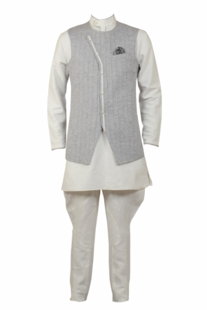 Offwhite Kurta Truser Set With Steel Grey Quilted Jacket - Kurta, Transparent background PNG HD thumbnail