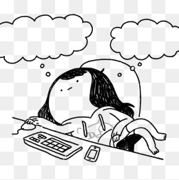 Computer Lazy Girl, Hand Painted, Line Drawing, Keyboard Png Image - Lazy Black And White, Transparent background PNG HD thumbnail