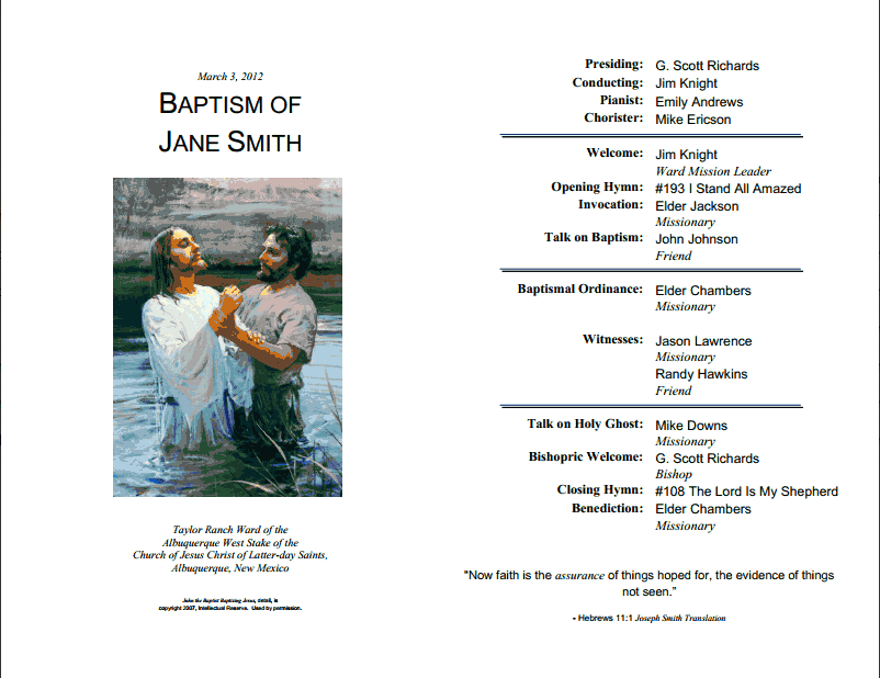Free Lds Baptism Program Template   Laytreasuresinheaven Pluspng.com. With And Without The Cover - Lds Jesus Baptism, Transparent background PNG HD thumbnail