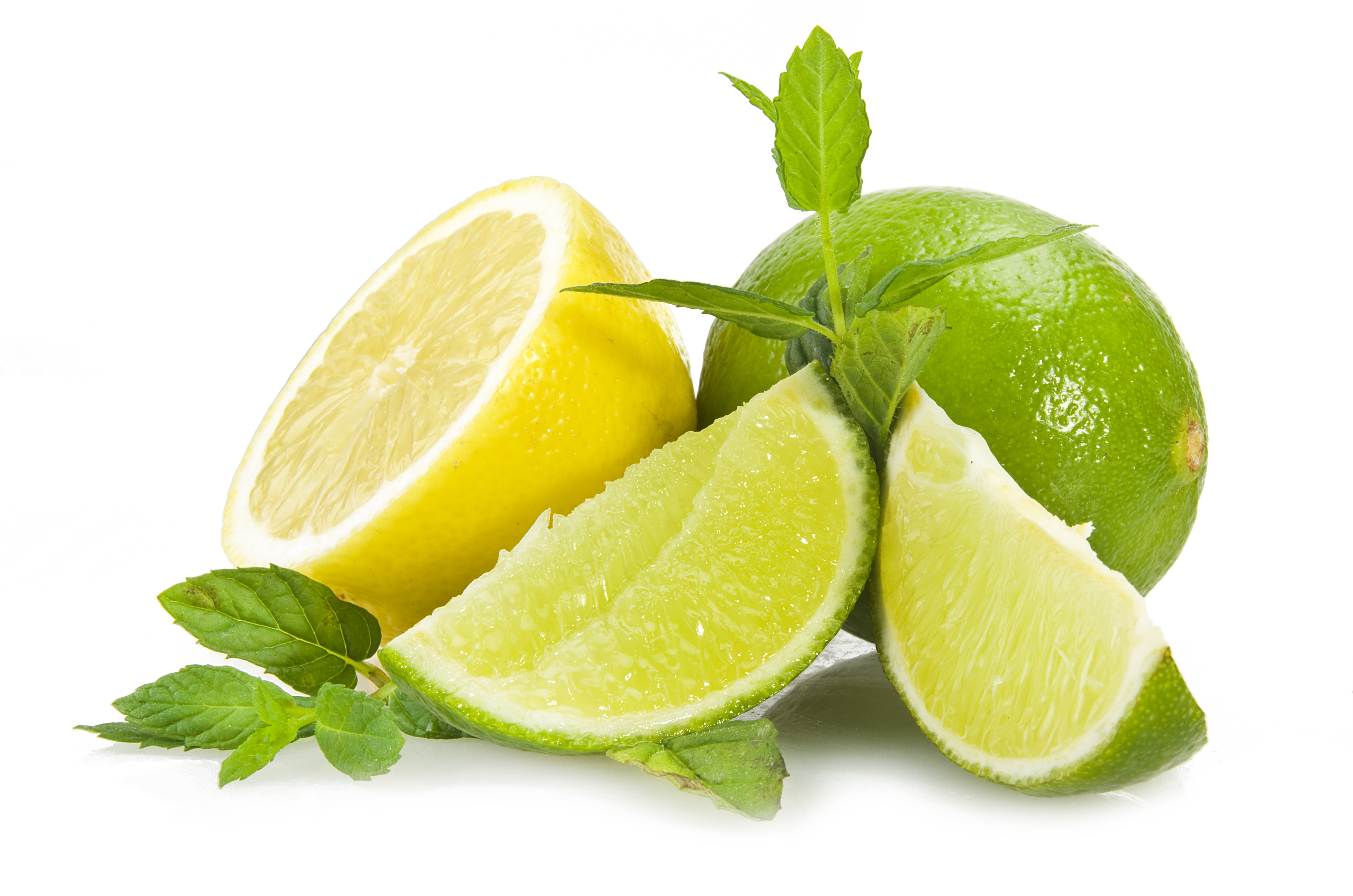 Lime,lemon And Fresh Leaves Of Mint On White - Lime, Transparent background PNG HD thumbnail