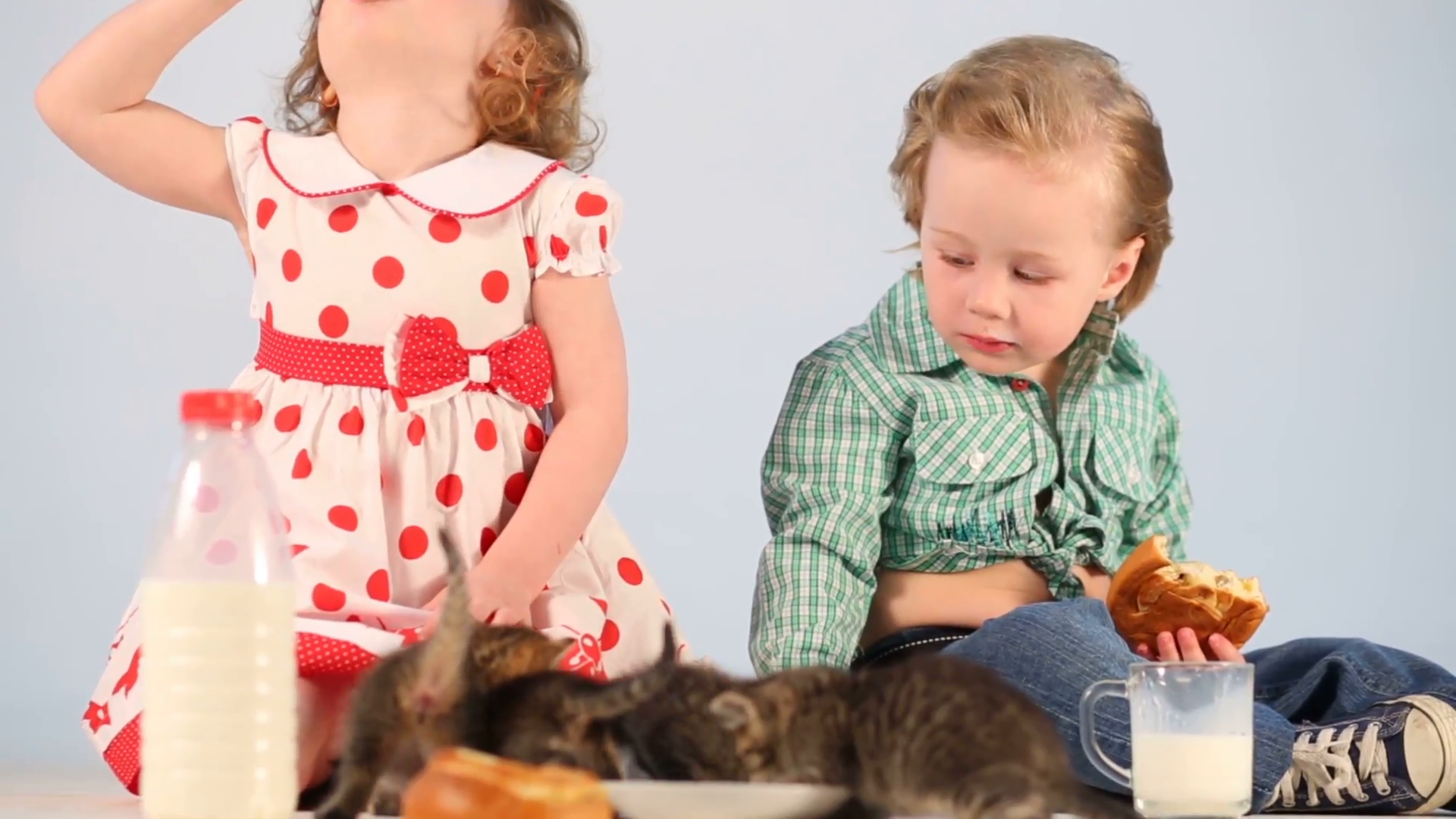 Two Little Children Drink Milk, Eat Buns And Feeds The Kittens By Milk Stock Video Footage   Videoblocks - Little Children, Transparent background PNG HD thumbnail