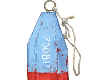 Lobster Buoy Watercolor Painting   Blue And Red Nautical Print 11X14 - Lobster Buoy, Transparent background PNG HD thumbnail