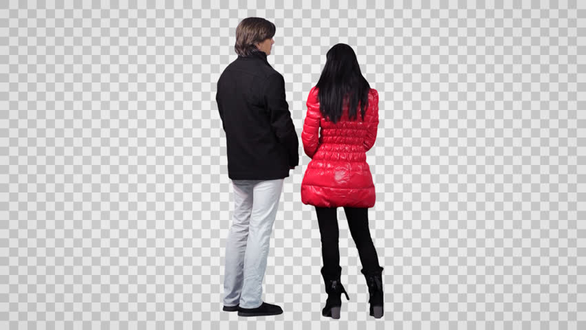 Standing Man U0026 Young Woman Talk Each Other. Back View (On Alpha Matte) - Look At That, Transparent background PNG HD thumbnail