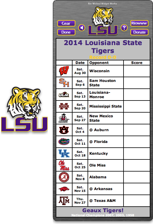 Free 2014 Lsu Tigers Football Schedule Widget   Geaux Tigers!   National Champions 2007, - Lsu Football, Transparent background PNG HD thumbnail
