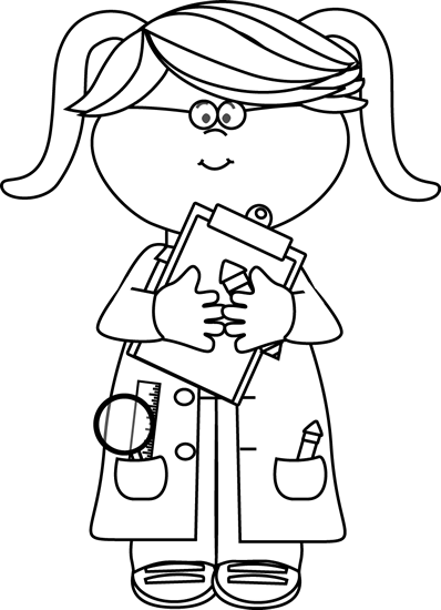 Black And White Girl Scientist With A Clipboard Clip Art   Black And White Girl Scientist With A Clipboard Vector Image - Mad Scientist Black And White, Transparent background PNG HD thumbnail