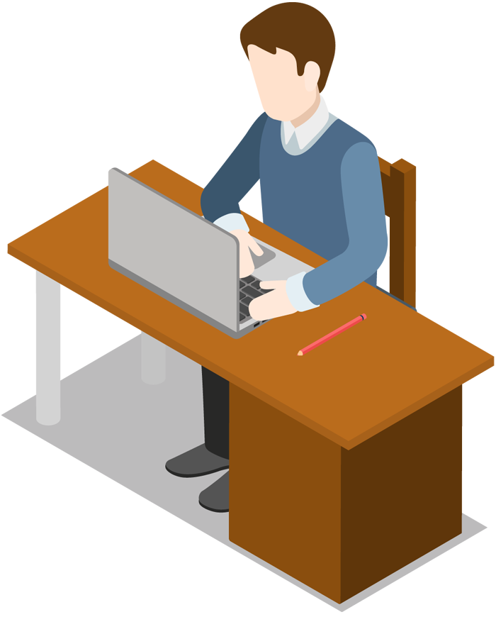 Business Man With The Laptop Sits At A Table - Man At Desk, Transparent background PNG HD thumbnail