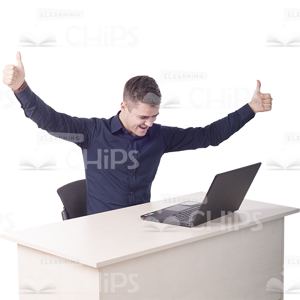 Glad Young Man Sitting At The Desk Cutout Photo - Man At Desk, Transparent background PNG HD thumbnail