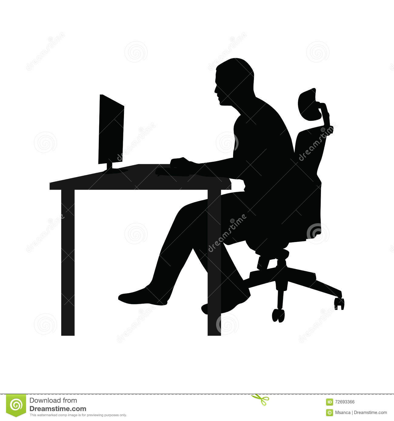 Man Sitting On Office Chair At Table And Working - Man At Desk, Transparent background PNG HD thumbnail