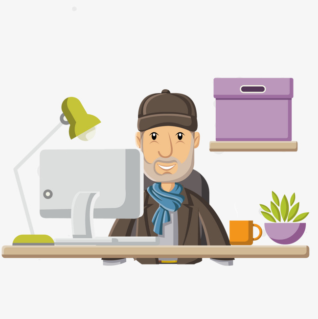 The Old Man At The Desk, Desk, The Elderly, Cartoon Png And Vector - Man At Desk, Transparent background PNG HD thumbnail